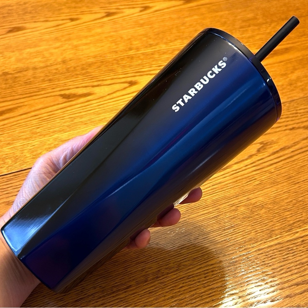 Starbucks 2022 Holiday Dark Blue & Black Geometric Gradient SS Tumbler 24oz
